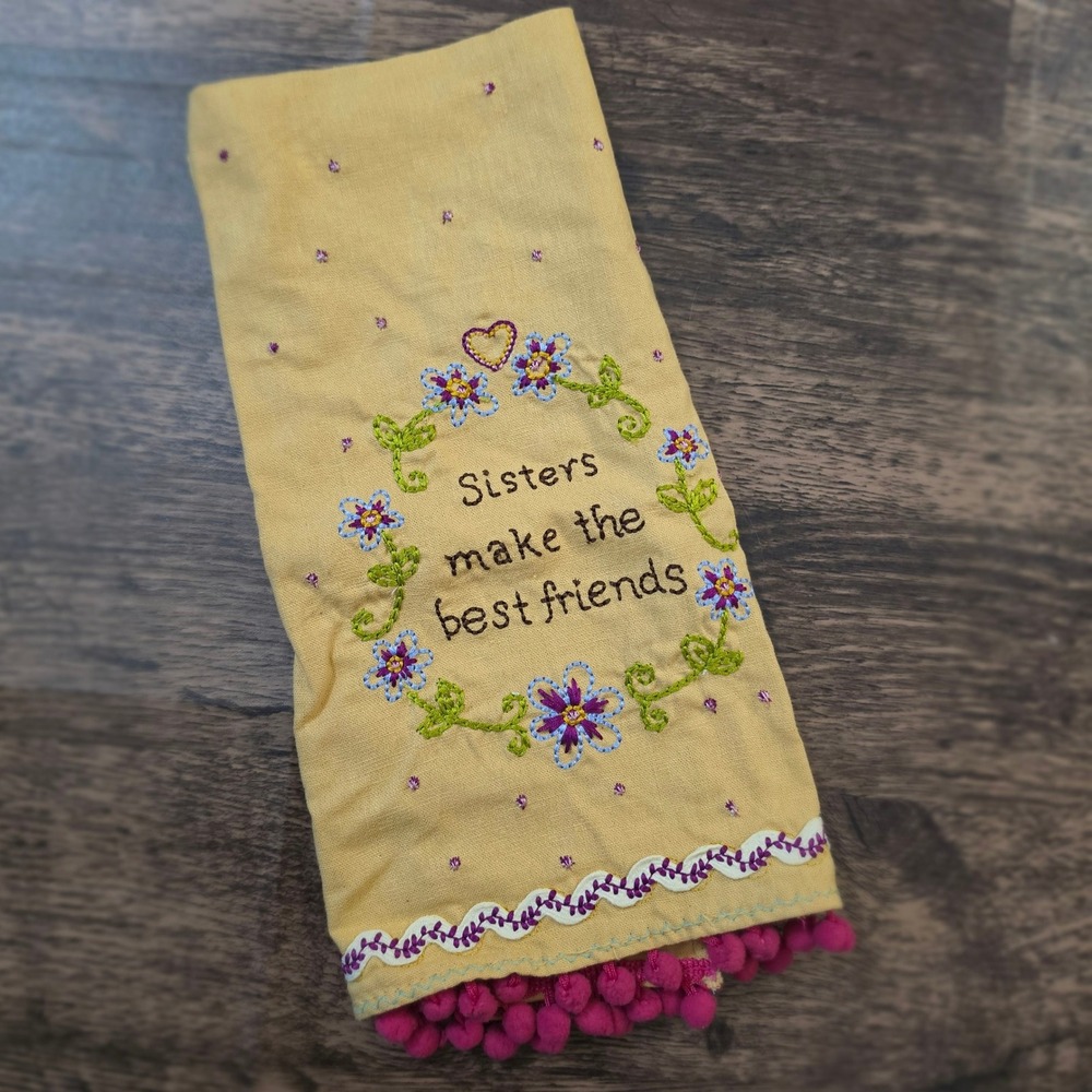 UNBRANDED Decorative Hand Towel Unisex OS Yellow Sisters Embroidered Pom Pom